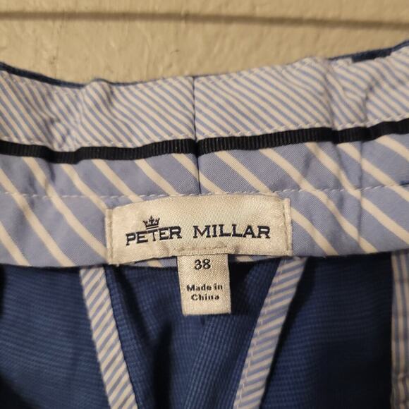Peter Millar Mens Golf Chino Shorts Size 38‎ Blue Linen Blend Lightweight Preppy - Picture 3 of 8